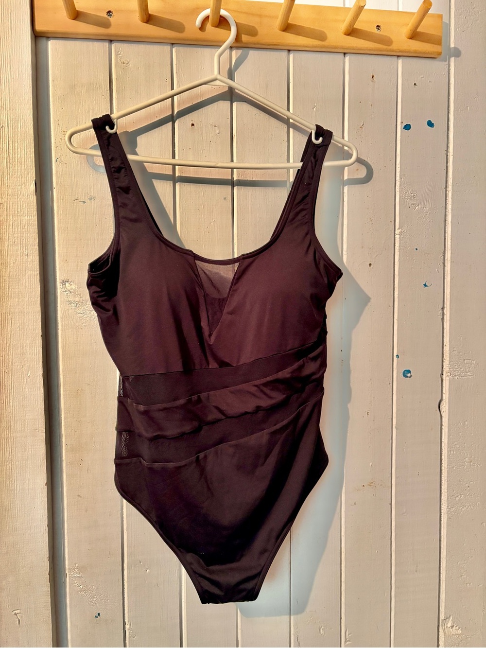 🇬🇧Classic M&S Black One-Piece Swimsuit with demure see-through areas.